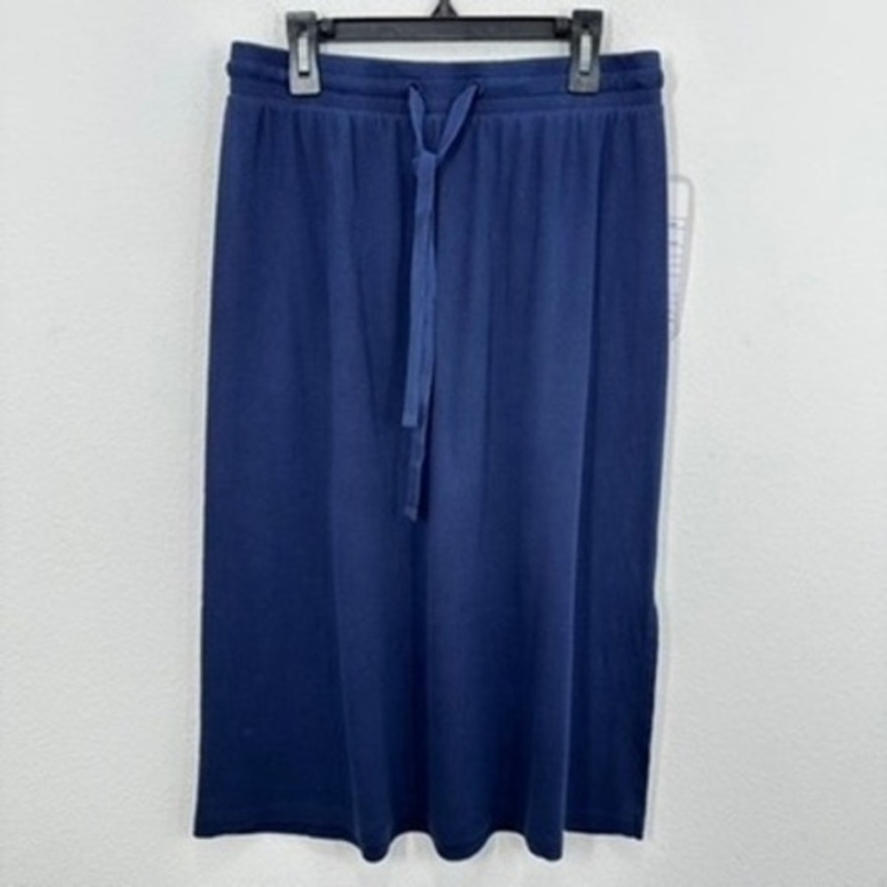 Caslon Navy Knit Ribbed Midi Skirt Side‎ Slit Drawstring Waist Casual Comfort